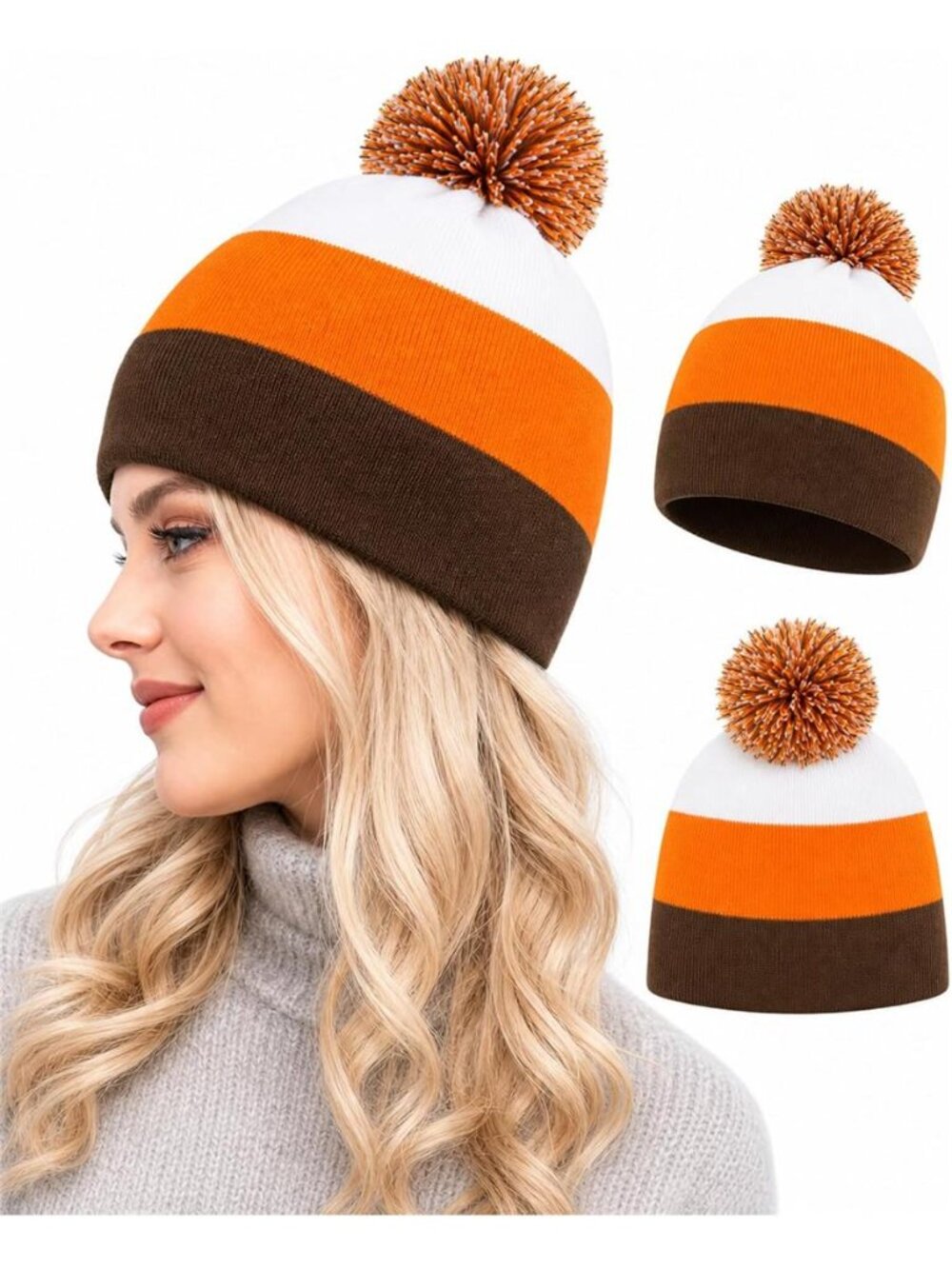 3 Pcs Women's Candy Corn Beanies Winter Hat